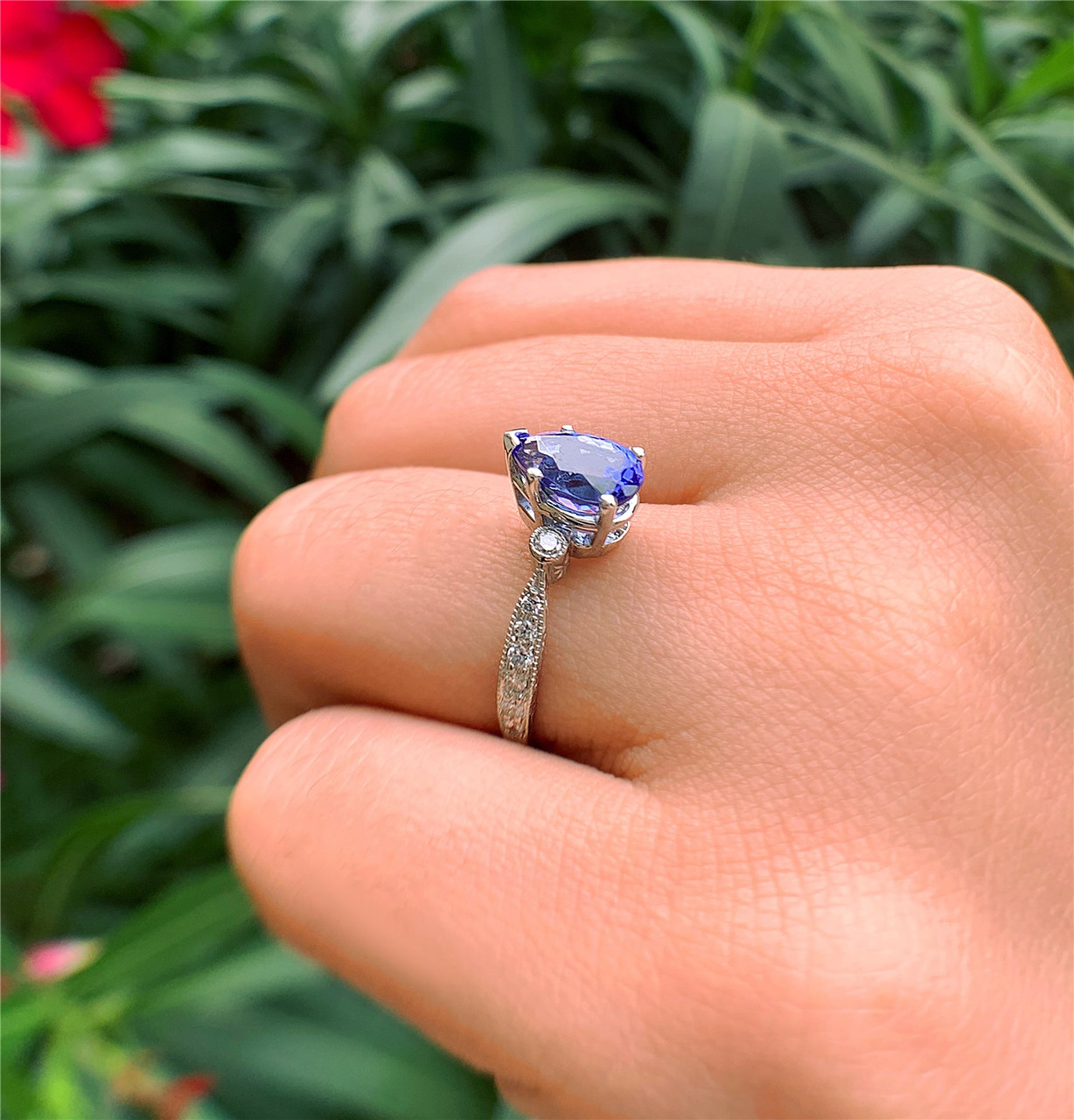Color Change Purple Sapphire Ring Vintage Engagement Art Deco Diamond Halo  - Rare Earth Jewelry